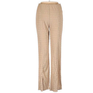 Sincerely Jules Tan Textured Ruched High Rise Straight Wide Leg Lounge Pants Med